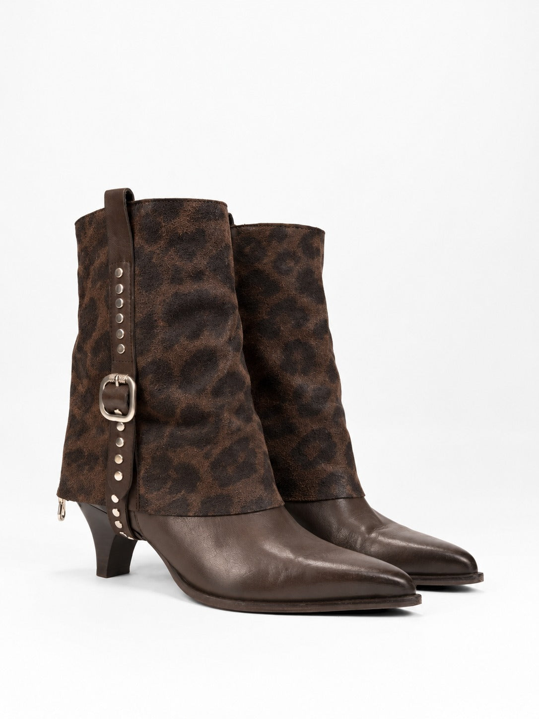 Stiefeletten Biker mit Nieten in Leder und Wildleder Yolanda
