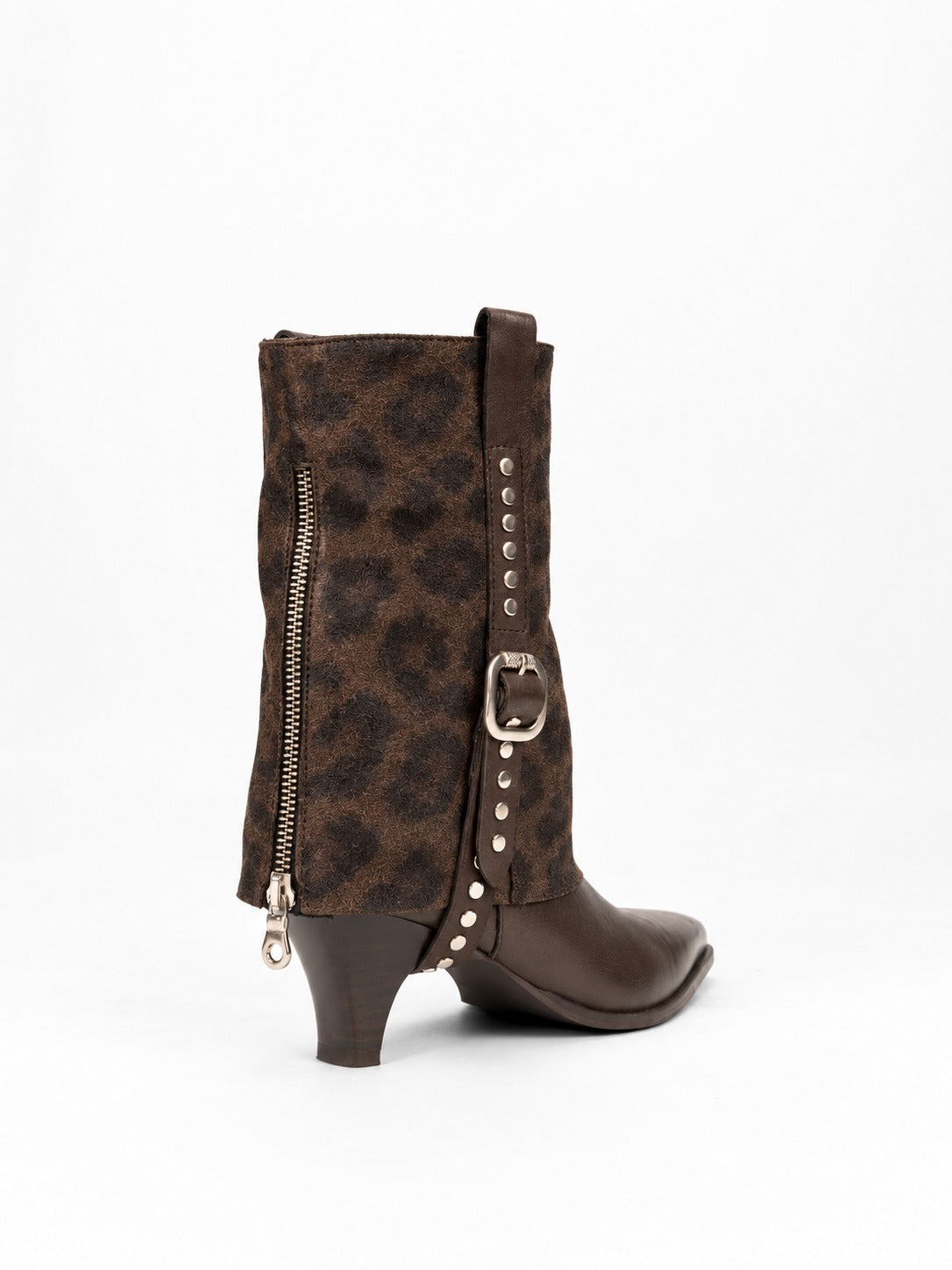 Stiefeletten Biker mit Nieten in Leder und Wildleder Yolanda