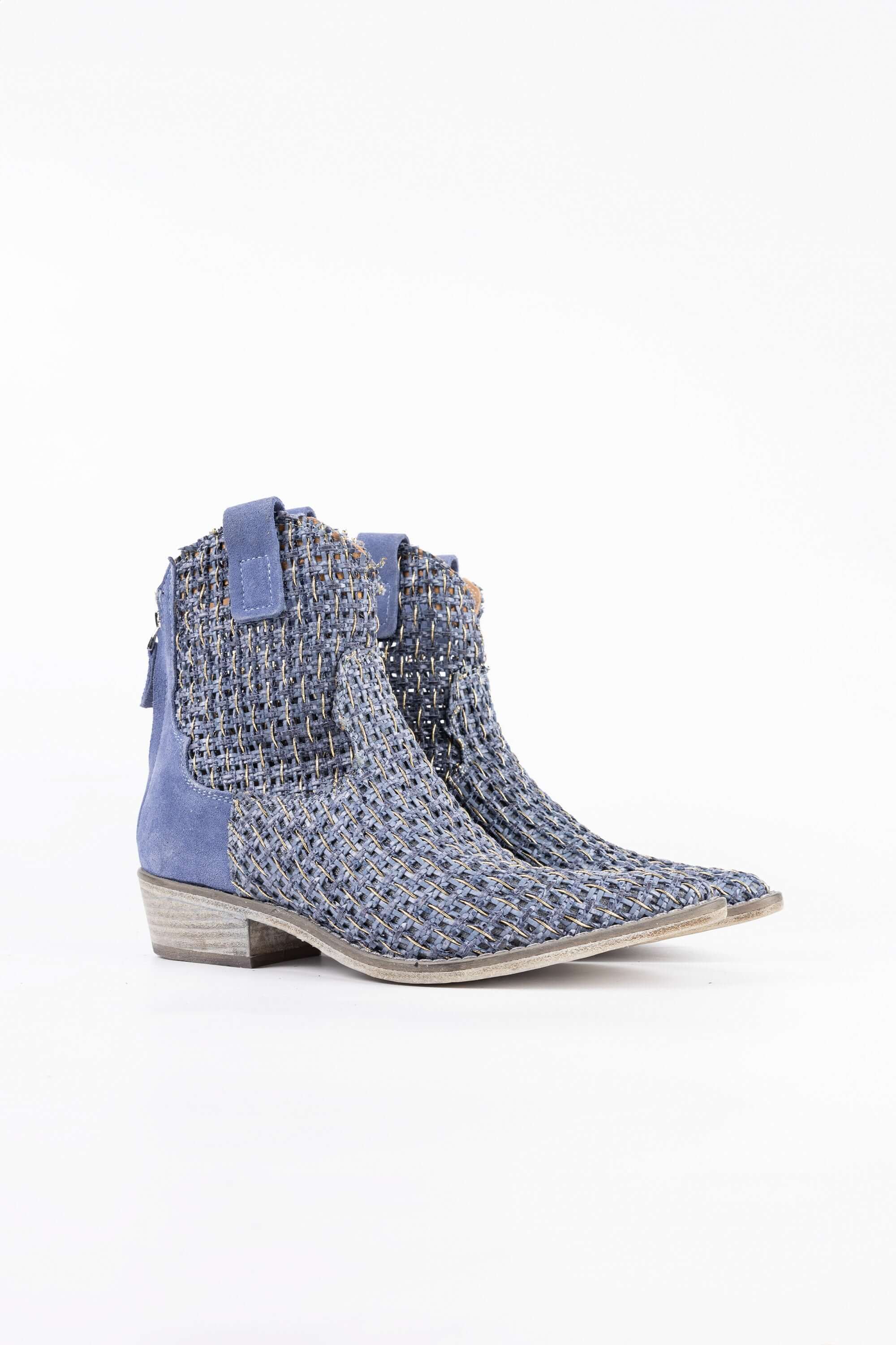 Stivaletti Texani in Pelle Intrecciata Freya