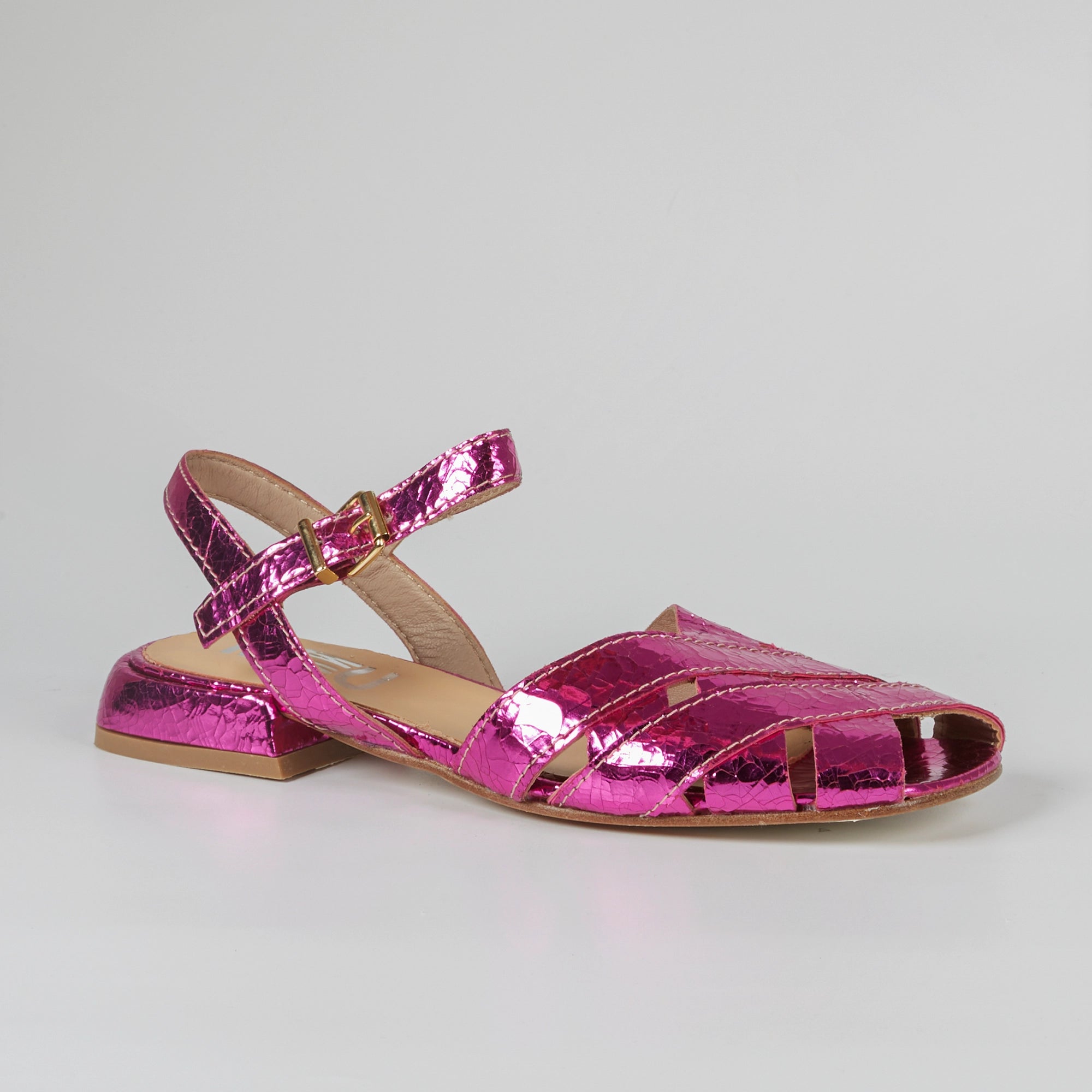 Sandali In Pelle Laminata Beatrice Fucsia