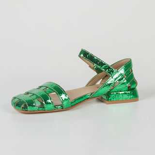 Amber Green Laminated Leather Sandals