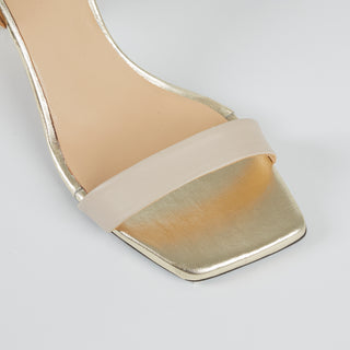 Lorena Beige Leather Sandals with Golden Glitter Heel