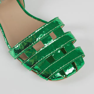 Sandalias De Piel Laminada Verde Ámbar