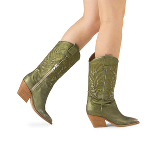 Bottes texanes en cuir vert Victoria