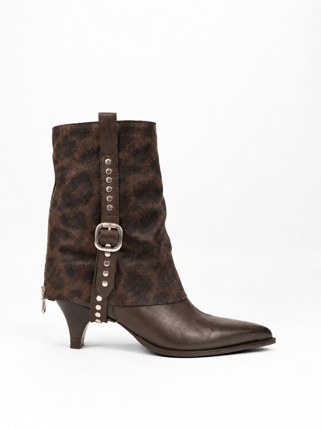 Stiefeletten Biker mit Nieten in Leder und Wildleder Yolanda