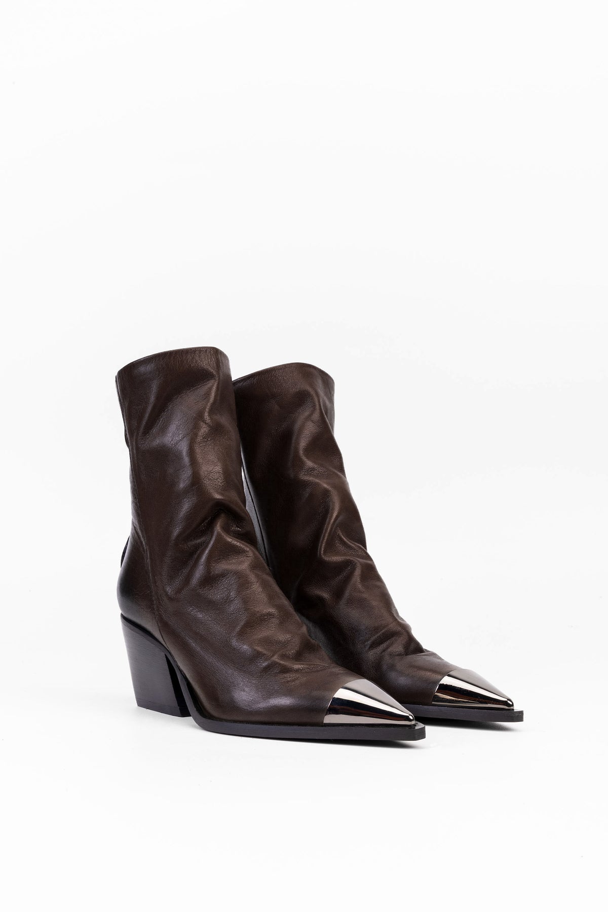 Nadine Leather Western Ankle Boots with Metal Toe