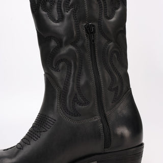 Lena Black Leather Padded Texan High Boot