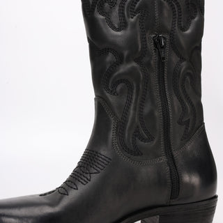 Bota alta acolchada Texan de cuero negro Lena