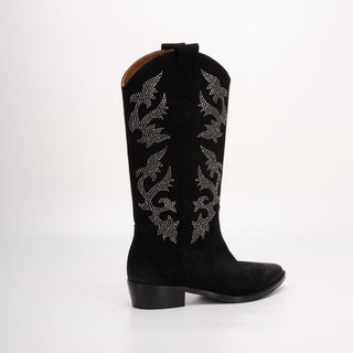 Tall Texan Boot in Black Daren Suede