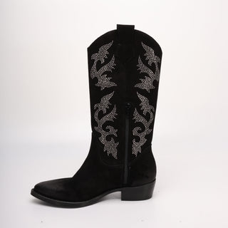 Tall Texan Boot in Black Daren Suede