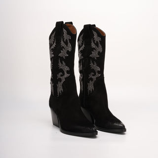 Hoher texanischer Stiefel aus schwarzem Jasmin-Wildleder