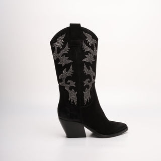 Hoher texanischer Stiefel aus schwarzem Jasmin-Wildleder