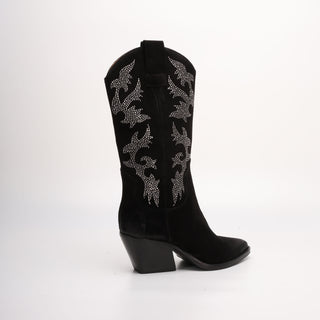 Hoher texanischer Stiefel aus schwarzem Jasmin-Wildleder