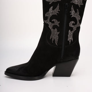 Hoher texanischer Stiefel aus schwarzem Jasmin-Wildleder