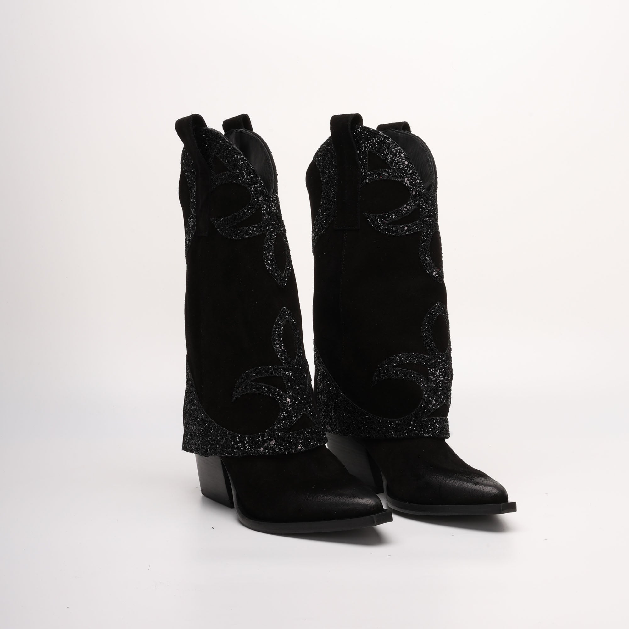 Stivale Texano Alto in Camoscio Isa Nero