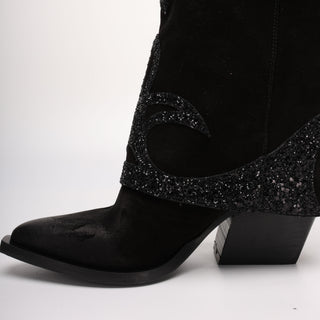 Botte haute texane en daim noir Isa