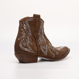 Suede ankle boot with Nives Brown Rhinestones