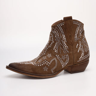 Suede ankle boot with Nives Brown Rhinestones