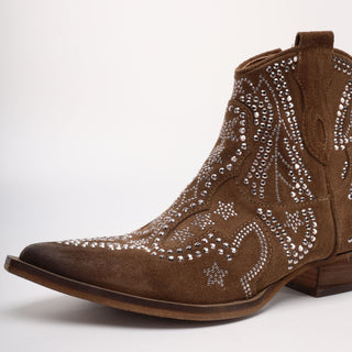 Suede ankle boot with Nives Brown Rhinestones