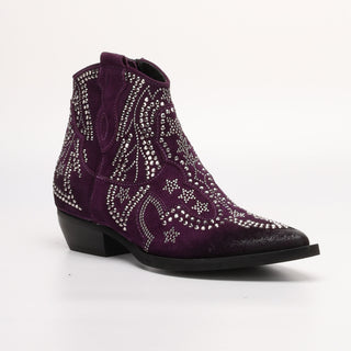 Suede ankle boot with purple Nives rhinestones