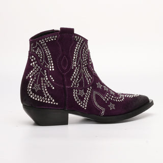 Suede ankle boot with purple Nives rhinestones