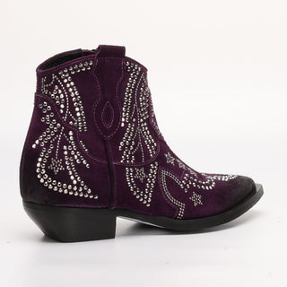 Suede ankle boot with purple Nives rhinestones