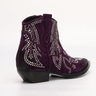 Suede ankle boot with purple Nives rhinestones