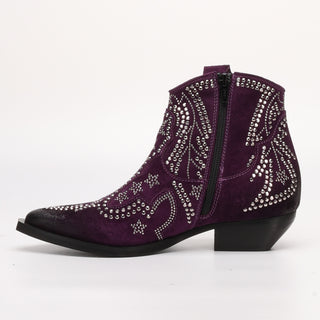 Suede ankle boot with purple Nives rhinestones