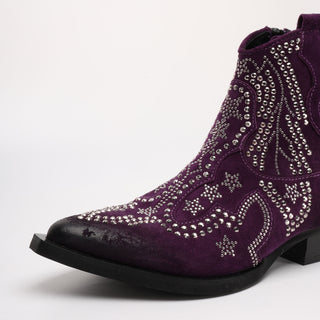 Suede ankle boot with purple Nives rhinestones