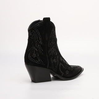 Schwarze Wildlederstiefelette „Stephany“ mit Strasssteinen