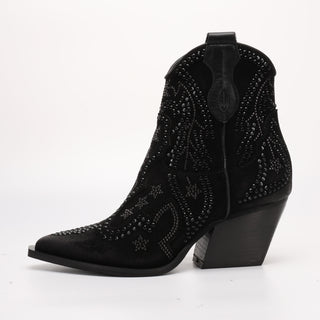 Schwarze Wildlederstiefelette „Stephany“ mit Strasssteinen