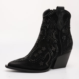 Schwarze Wildlederstiefelette „Stephany“ mit Strasssteinen