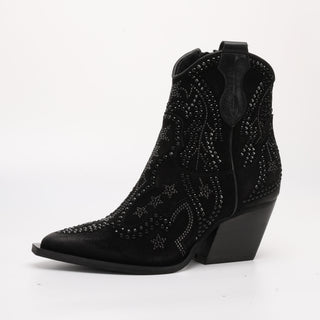 Schwarze Wildlederstiefelette „Stephany“ mit Strasssteinen