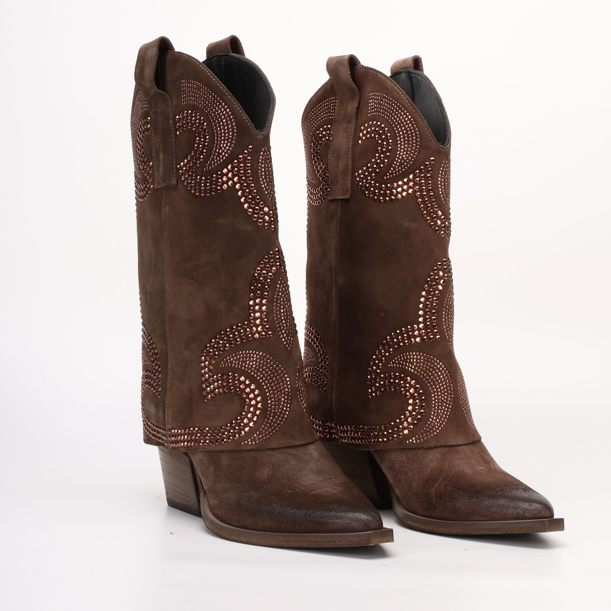 Stivale Texano Alto Tessia in Camoscio Marrone