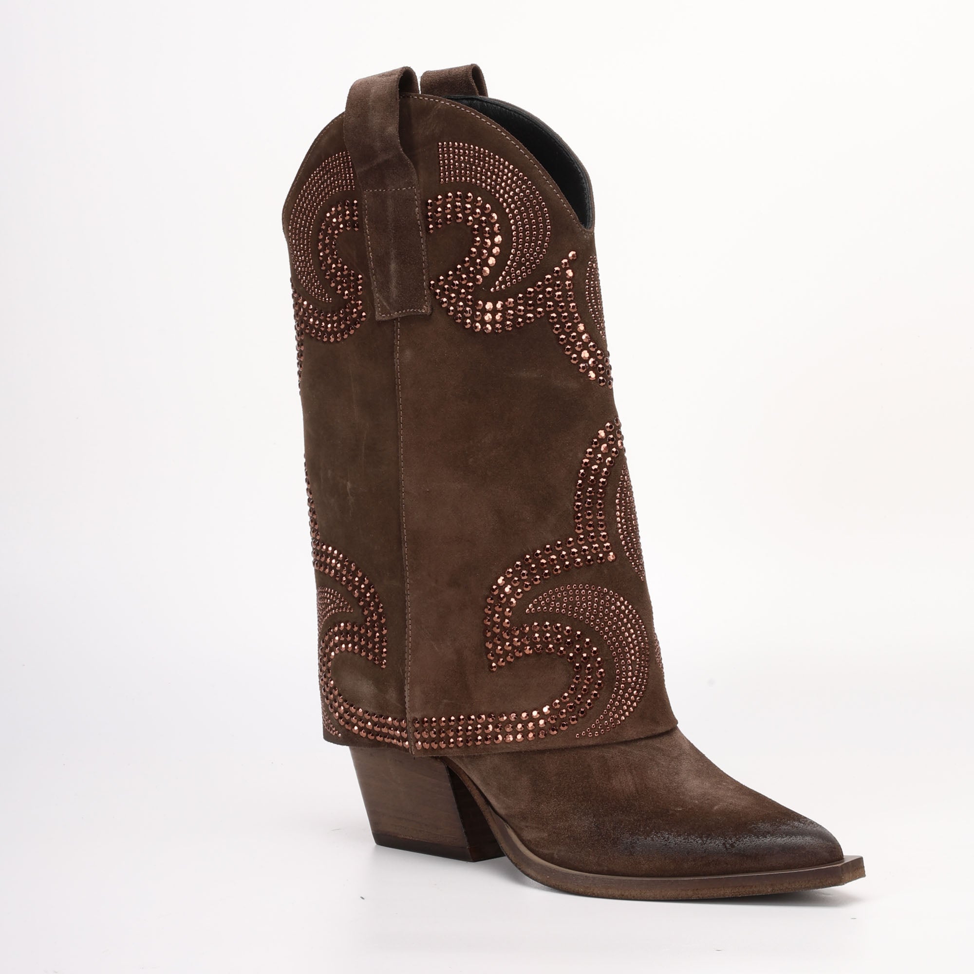 Stivale Texano Alto Tessia in Camoscio Marrone