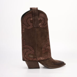 Tessia High Texan Boot in Brown Suede