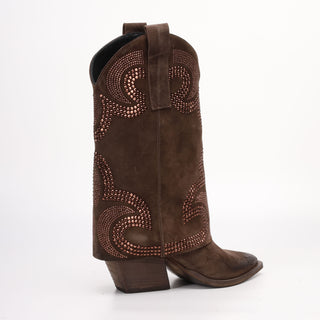 Tessia High Texan Boot in Brown Suede