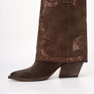 Botte haute texane Tessia en daim marron