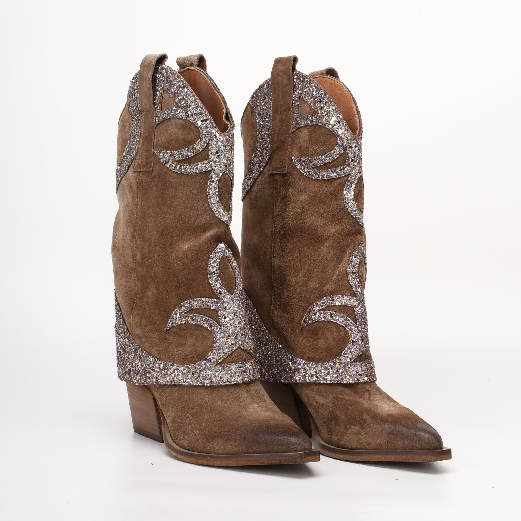 Stivale Texano Alto in Camoscio Isa Marrone Chiaro