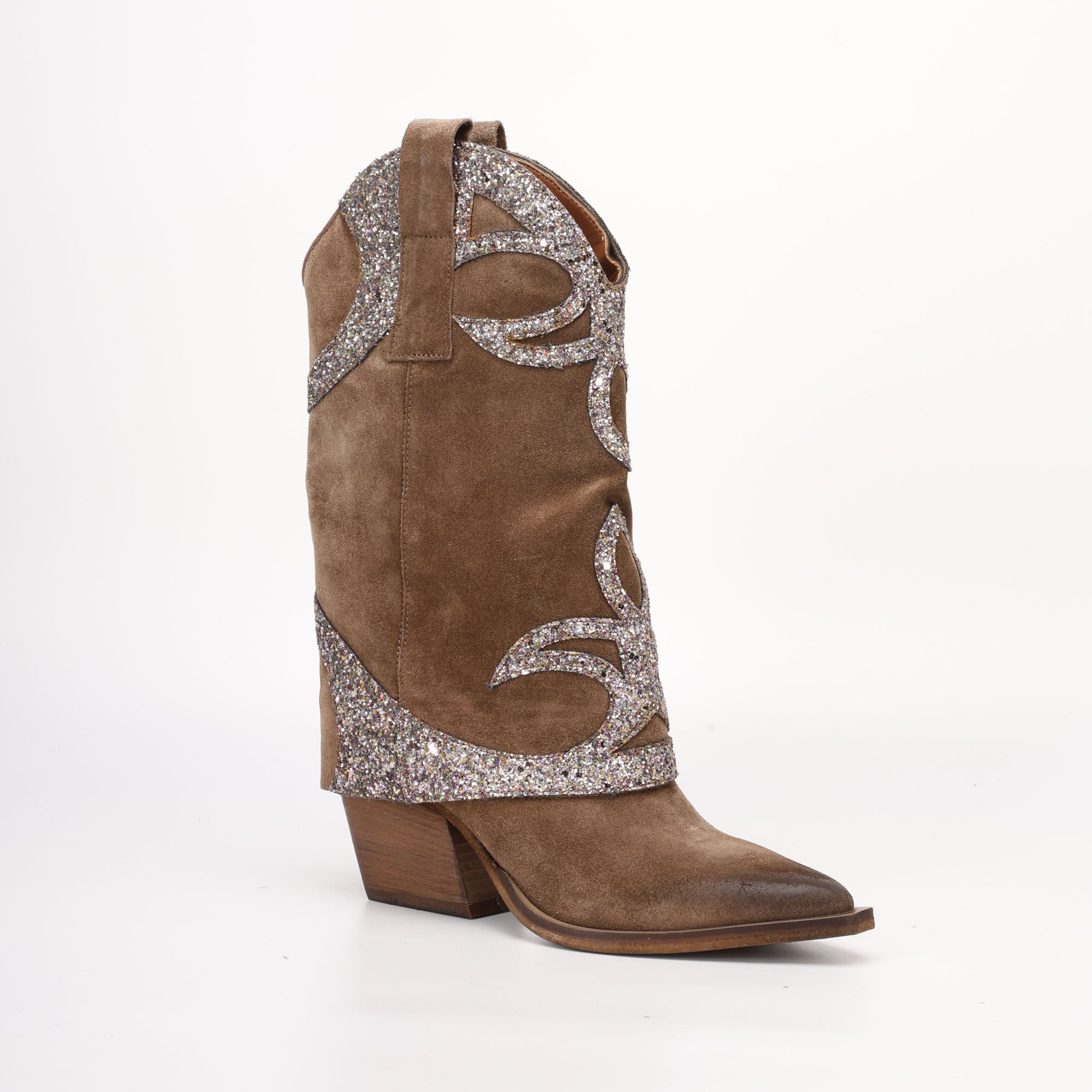 Stivale Texano Alto in Camoscio Isa Marrone Chiaro