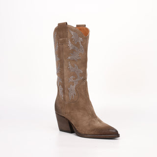 Hoher texanischer Stiefel aus braunem Jasmin-Wildleder