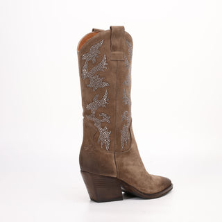 Hoher texanischer Stiefel aus braunem Jasmin-Wildleder