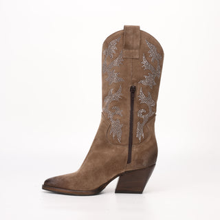 Hoher texanischer Stiefel aus braunem Jasmin-Wildleder