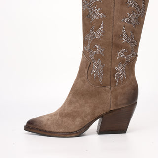 Hoher texanischer Stiefel aus braunem Jasmin-Wildleder