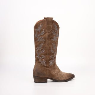 Bottines hautes texanes en daim marron Rebecca