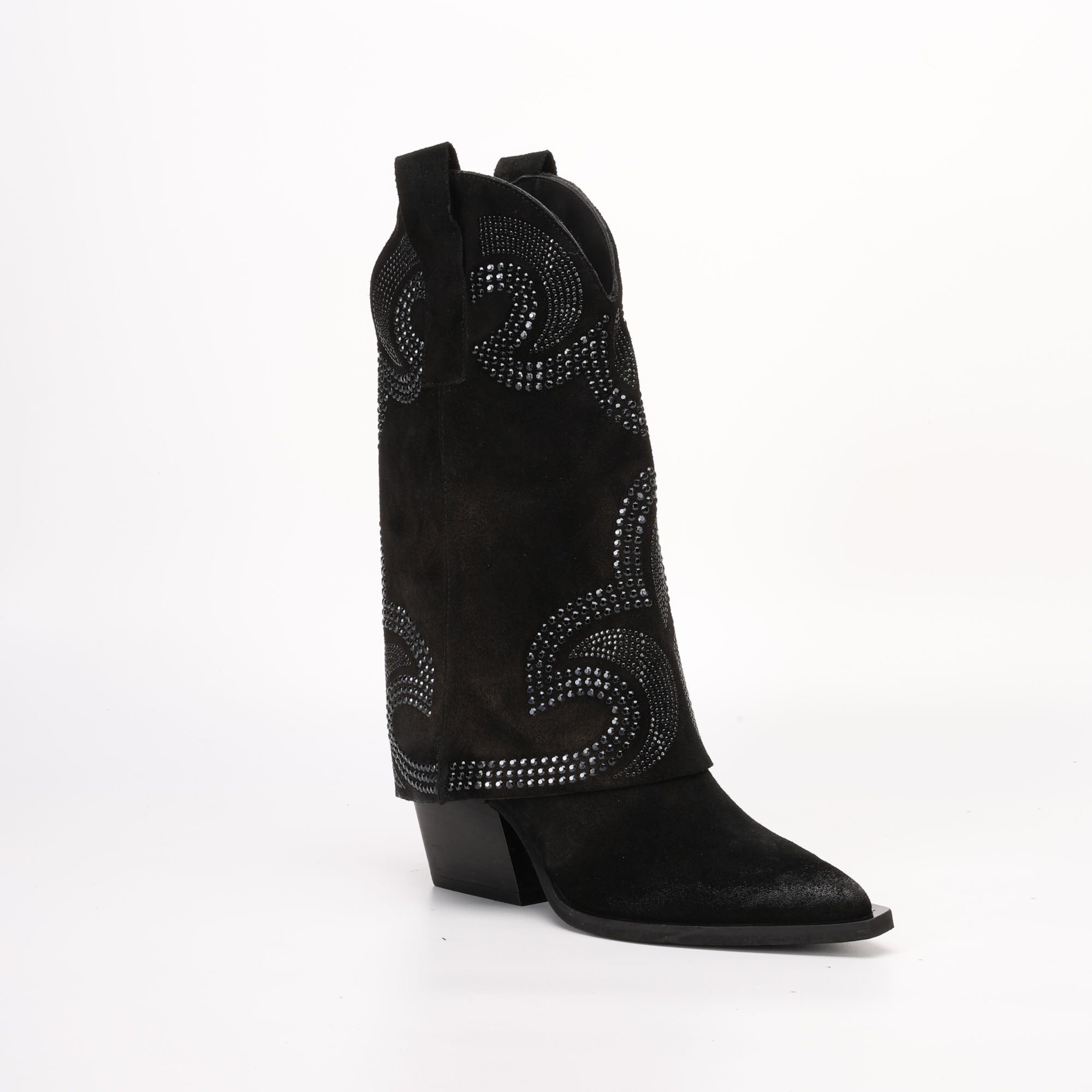 Stivale Texano Alto in Camoscio Tessia Nero