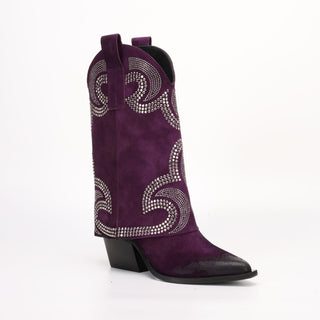 Grande botte texane en daim violet Tessia