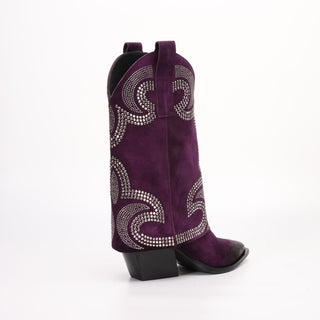 Hoher texanischer Stiefel aus violettem Tessia-Wildleder