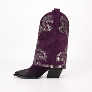 Hoher texanischer Stiefel aus violettem Tessia-Wildleder