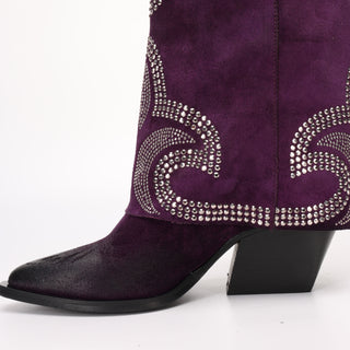 Hoher texanischer Stiefel aus violettem Tessia-Wildleder